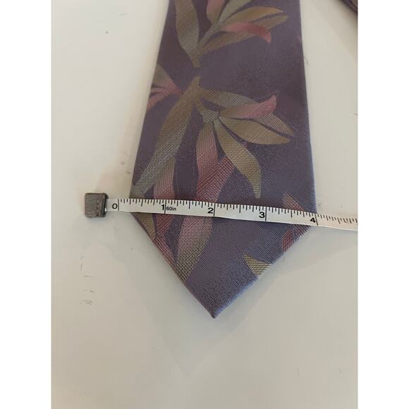 J. Garcia Men's Silk Necktie Pastel Purple Pink Green All Over Leaves Print JL - Picture 7 of 8